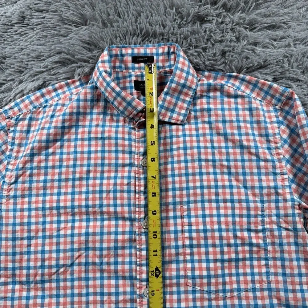 J Crew Shirt Medium Red Blue Button Up Ludlow Gingham Check Preppy Office Mens